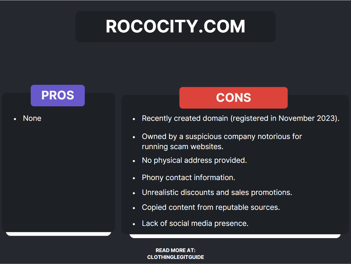 An infographic illustration of Rococity Pros and Cons