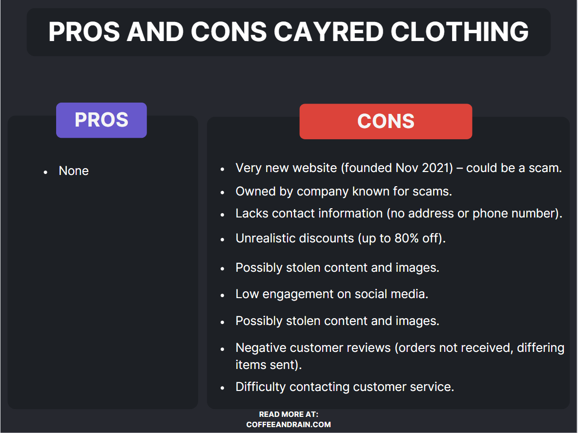 An infographic illustration of Cayred Pros and Cons