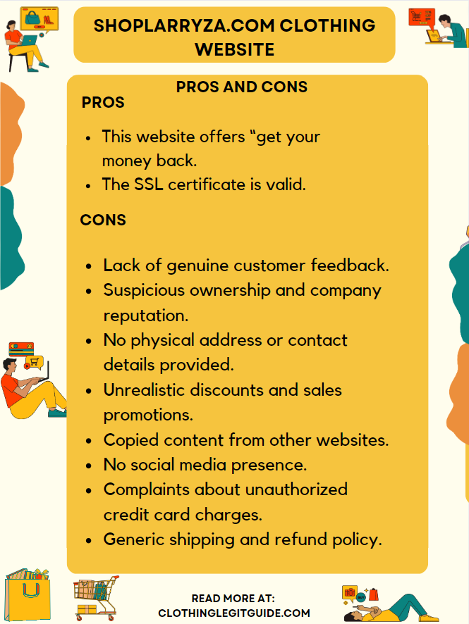 An infographic illustration of Shoplarryza Pros and Cons