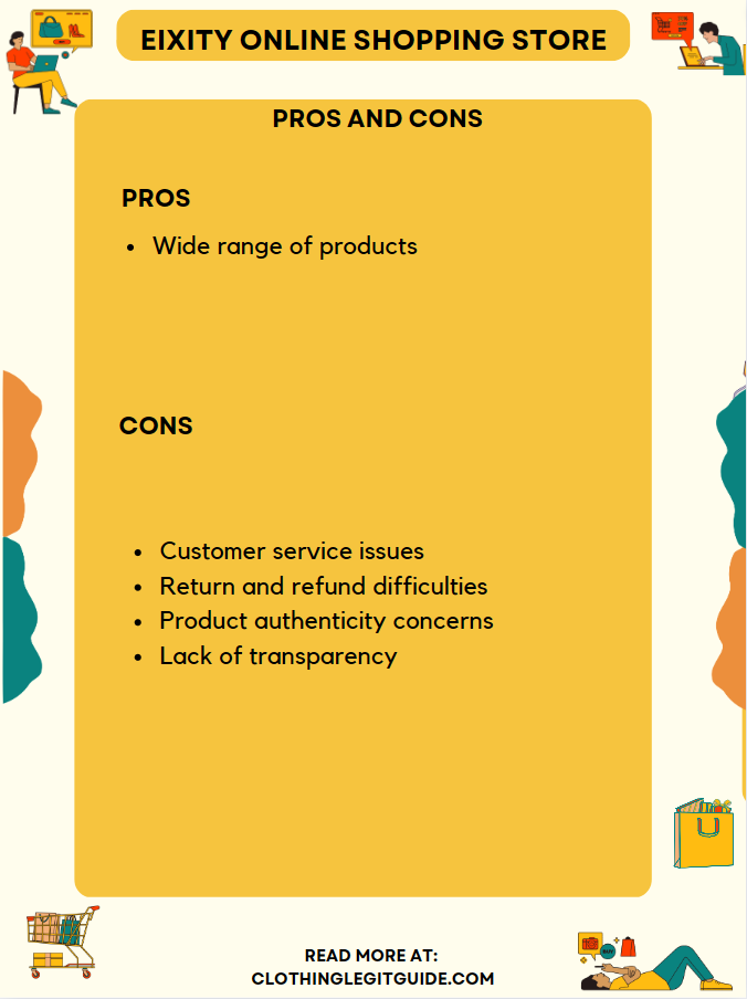 An infographic illustration of Eixity Online Shopping Store Pros and Cons