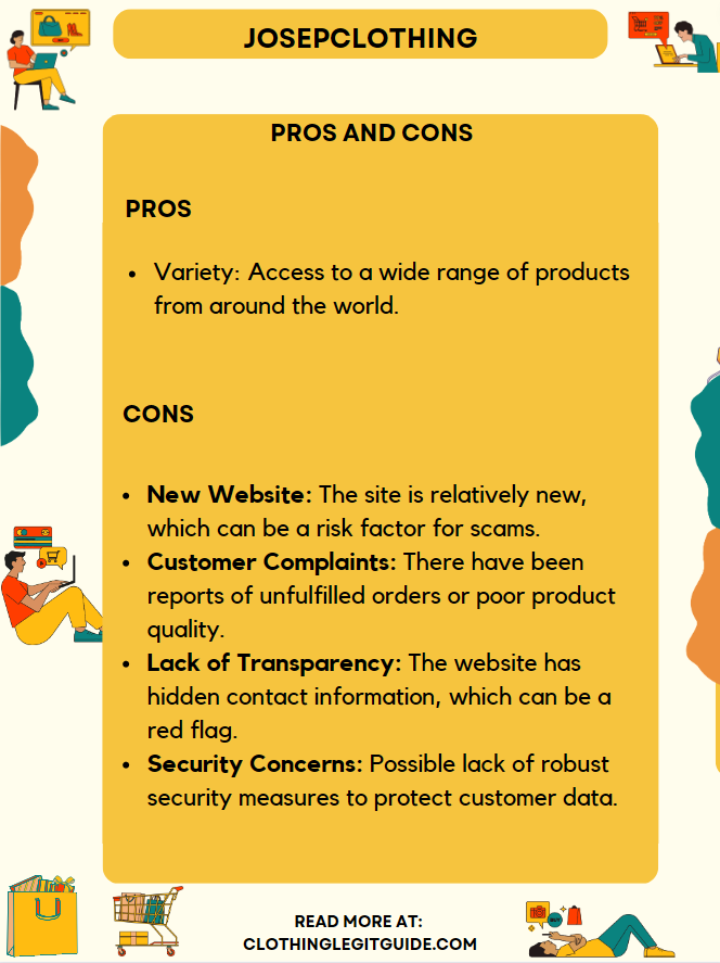 An infographic illustration of Josepclothing Pros and Cons